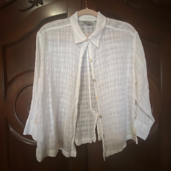 Chico's Gauze Linen LS Blouse - Picture 1 of 5